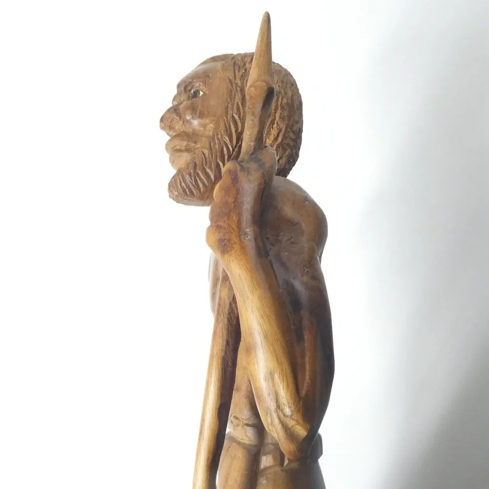Carved Wooden Statue Hunter Warrior Man w/ Spear 17